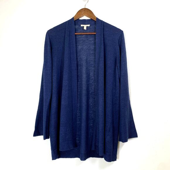 Eileen Fisher Sweaters - Eileen Fisher Open Cardigan 100% Organic Linen sz Medium Dark Indigo Bell Sleeve
